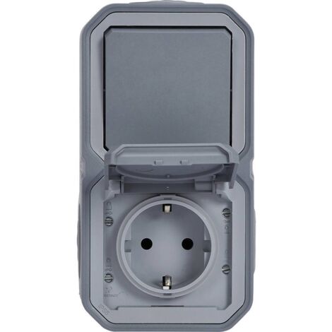 LEGRAND, PLEXO NEW 069746L INTERRUPTEUR MARCHE/ARRÊT UNIVERSEL POUR PIÈCES HUMIDES (1 PÔLE) ET PRISE AVEC CONTACT DE PROTECTION (1/3)