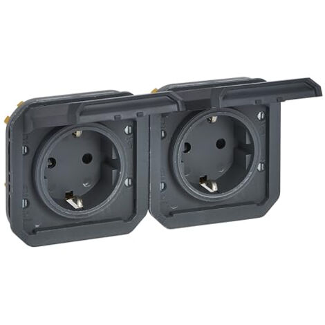 LEGRAND, PLEXO NEW 069879L PRISE POUR PIÈCES HUMIDES, 2 PRISES, SUPPORT SCHUKO, AVEC COUVERCLE À CHARNIÈRE, PROTECTION TACTILE,