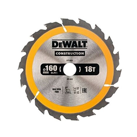 Dewalt – Lame de scie circulaire 160mm 20mm 18 dents – Pour bois dur et composites – Coupe nette sans éclat – 1 pièce - DT1931-QZ