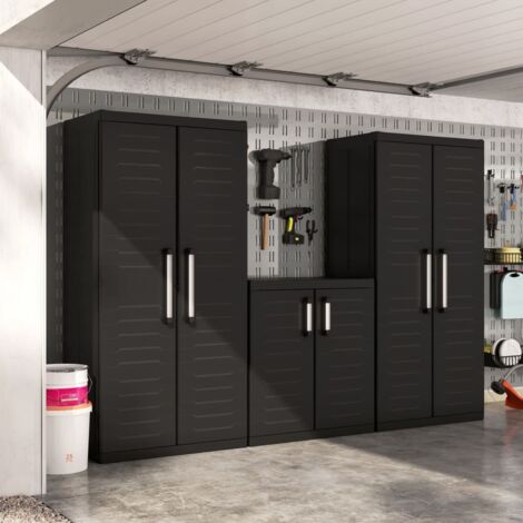 Keter – Armoire de jardin basse Detroit XL – Noir – Dimensions 89 x 54 x 93 cm – 2 étagères réglables – Capacité 25 kg par étagère (1/5)