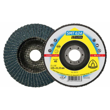 KLINGSPOR 322776 SMT 624 SUPRA DISQUE À LAMELLES GRAIN 120 BOMBÉ, 125 MM, BLEU/NOIR (1/5)
