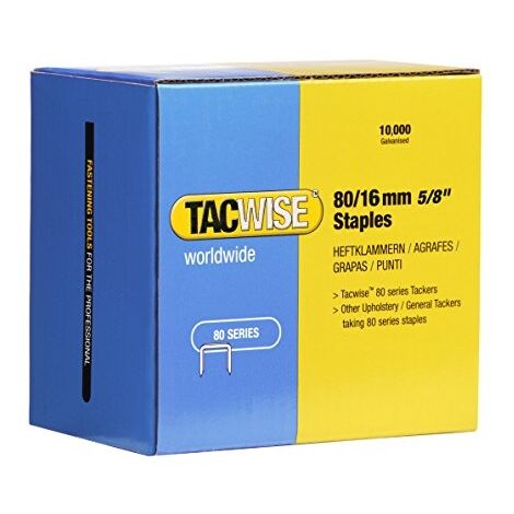 Tacwise – Boîte de 10000 agrafes galvanisées 16 mm type 80 – Pour agrafeuses pneumatiques – Applications tapisserie professionnelles
