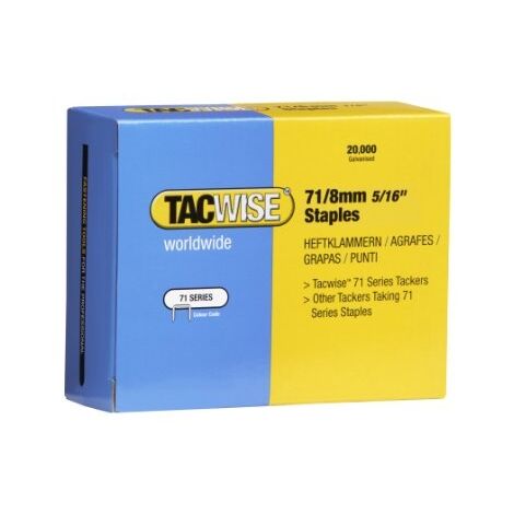Tacwise – Boîte de 20 000 agrafes type 71 8 mm – Galvanisées – Compatibles toutes agrafeuses type 71 – Pour bois dur et teck