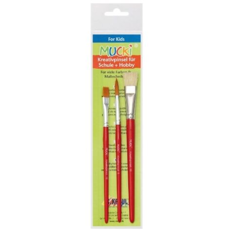 Kreul MUCKI Set 5 Pinceaux Enfants – 3 Plats (6/12/16) + 2 Ronds (4/8), Fibres Synthétiques Résistantes