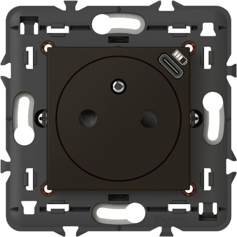 Legrand – Prise de courant surface Mosaic 2P+T avec chargeur USB Type-C 1,5A – Support intégré – Noir mat – LEG079161L (1/3)