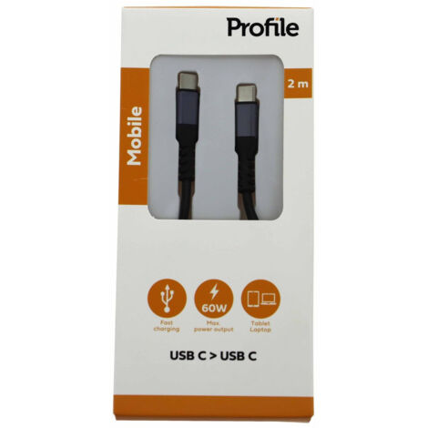 CORDON USB-C VERS USB-C - 2 METRES 60 WATTS PROFILE 401302041 (1/2)