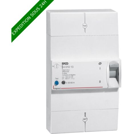 Legrand – Disjoncteur tétrapolaire différentiel 500mA sélectif 60A – Protection optimale contre les surcharges – Pour installations électriques professionnelles