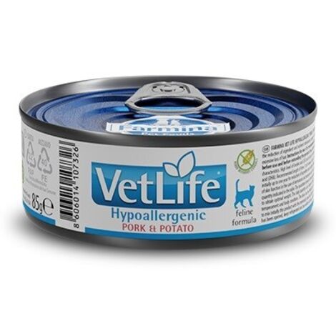 FARMINA VET LIFE ALIMENTATION NATURELLE POUR CHAT HYPOALLERGÉNIQUE PORC ET POMMES DE TERRE 85 g (1/3)