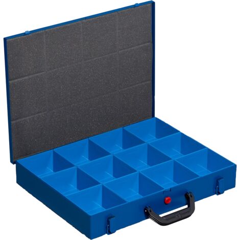 MALLETTE EN TÔLE ÉTANCHE POUR PETITES PIÈCES AVEC 12 CASIERS BLEU 44/12 X 63 (1/2)