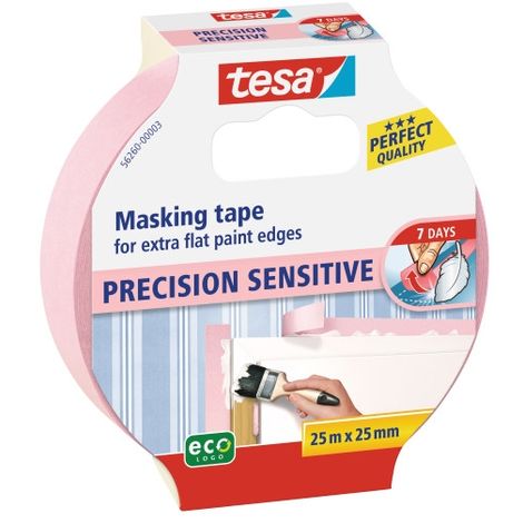 Tesa – Ruban de masquage rose 25mm x 25m – Adhésion équilibrée pour surfaces délicates – Retrait sans résidu jusqu'à 7 jours - S11573