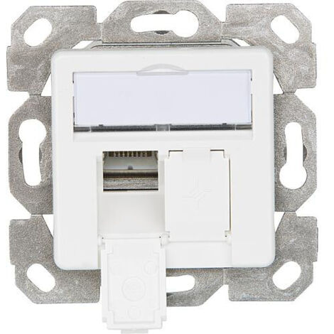Prise réseau encastré insert avec plaque centrale CAT 6a 2 ports Telegärtner 100000007 blanc-alpin Q014441