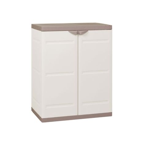 Armoire De Rangement Basse 2 Portes Blanc Et Beige Plastiken 8412524024066