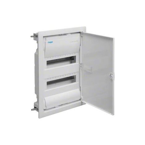 Hager – Tableau électrique encastré 24 modules 2 rangées – IP30 – Bac techno-plastique – Porte métallique blanche réversible – VH24NC - DIN43870