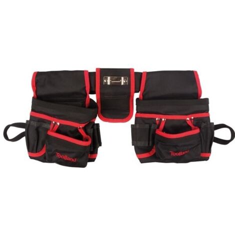 Toolland – Ceinture porte-outils double nylon renforcé – 10 poches – Porte-marteau intégré – Largeur 54cm pour professionnels – Riveté pour durabilité