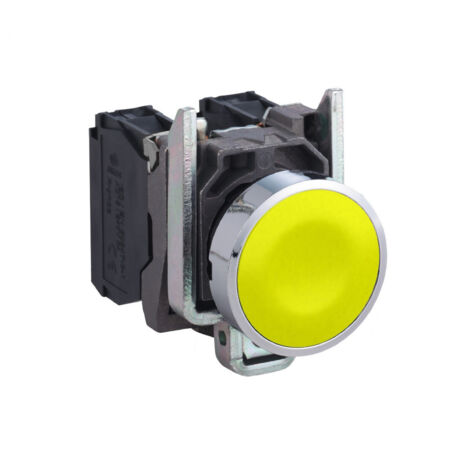 bouton poussoir - affleurant - 1 no - jaune - complet - schneider harmony xb4ba51