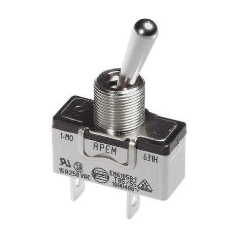 Interrupteur à levier 250 V/AC 15 A – Levier métallique – 1 x Off/On permanent – Cosses plates 6,3 mm – 10000 cycles – Apem (1/4)