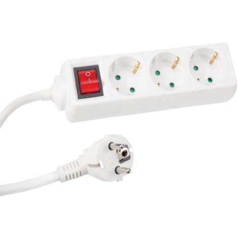 Prise 3 voies avec interrupteur - cable 15 m - blanc - schuko (1/3)
