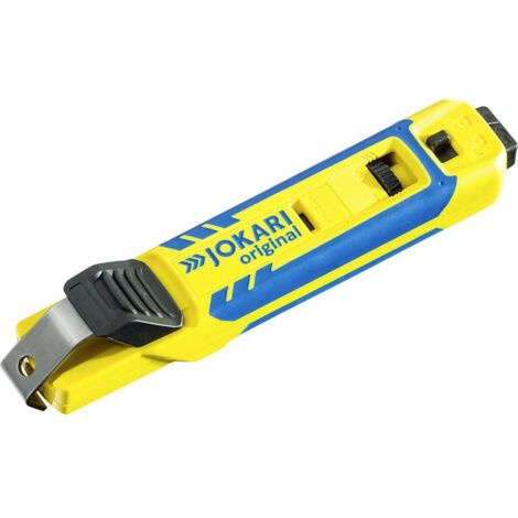 Jokari – Couteau à dénuder pour câbles ronds 8 à 28 mm – Acier spécial trempé – Protection automatique de la lame – 70000