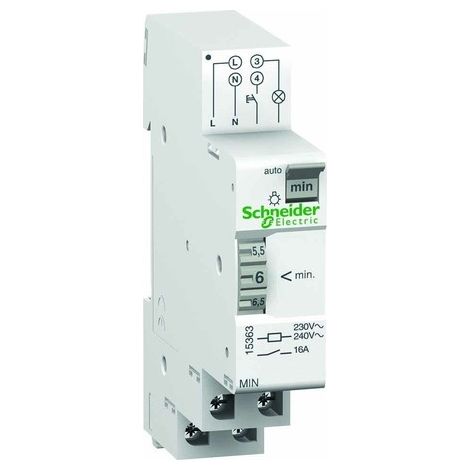 Schneider Electric – Minuterie d'escalier électromécanique 15363 – 230 V AC, 16 A, programmation 1-7 min – Rail DIN, IP20, pour éclairage automatique - C366811