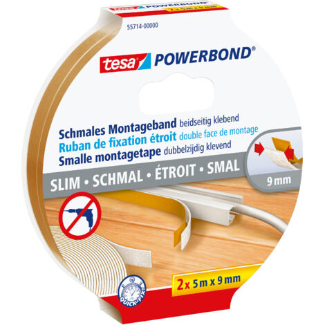 tesa SLIM 55714-00000-00 Ruban de montage tesa® Powerbond blanc (L x l) 5 m x 9 mm 2 pc(s) W680681 (1/5)