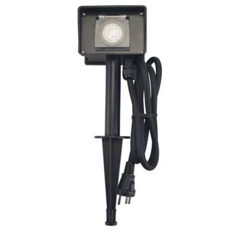 Perel – Double prise avec temporisateur EG2WTM – Résistante aux intempéries IP44 – Câble H07RN-F 3G1.5 – 230V 16A pour extérieur - RI15135 (1/9)