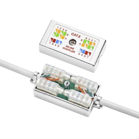 Boîte de dérivation sans outil pour câbles CAT 6 – Installation rapide – Adaptée pour AWG 22 à 26 – Couleur argent – Renkforce