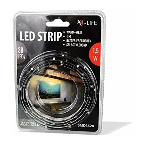 X4-LIFE 701501, BANDE DE LED 1 M BLANC CHAUD AVEC PILES, PLASTIQUE, 100 X 0,8 X 0,3 CM X4-TECH