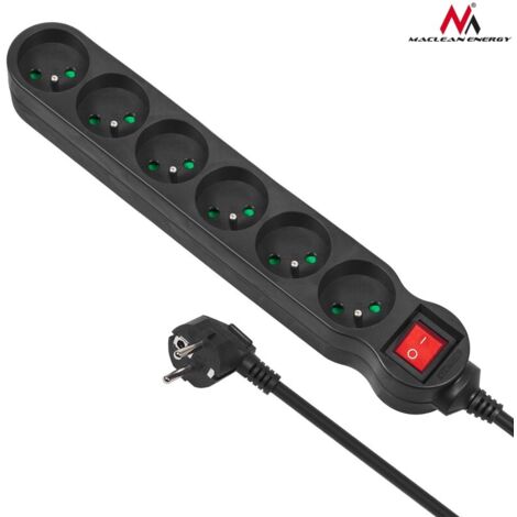 MACLEAN MCE187 RALLONGE ELECTRIQUE BAND BARRETTE D'ALIMENTATION 6 PRISES (3 M) (1/4)