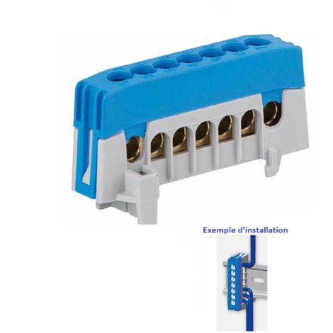 Borne pour tableau électrique 63A – 7 trous 7x16mm² – Montage rail DIN – Tension 440V AC – Courant 63A à 40°C – Pollmann