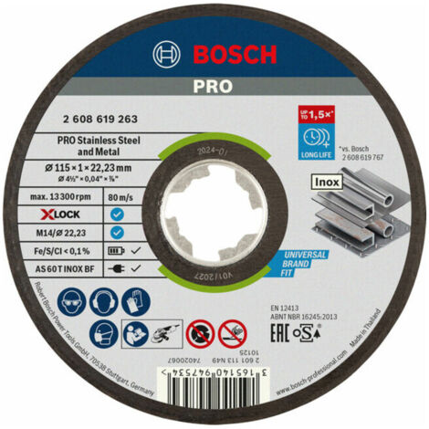 BOSCH Disque à tronçonner X-Lock 115 Expert for Inox - 2608619263 - 115 mm - x 1 - 1 mm - 22,23 mm (1/5)