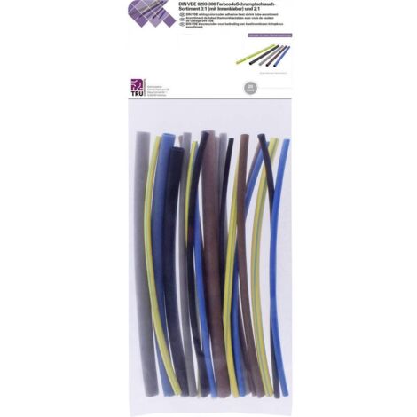 ASSORTIMENT DE GAINES THERMORÉTRACTABLES 3:1, 2:1 TRU COMPONENTS BLEU, MARRON, GRIS, VERT-JAUNE, NOIR 20 PARTIES (1/3)