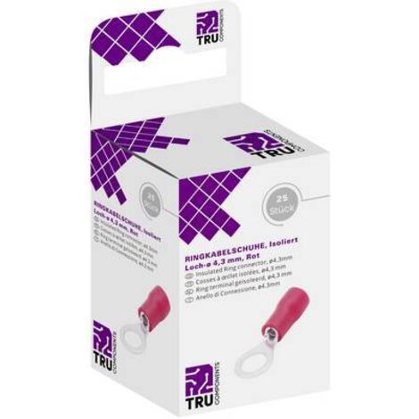 TRU COMPONENTS T1904C059 Cosse à oeillet Section max.=1.50 mm² Ø du trou=4.30 mm partiellement isolé rouge 25 pc(s) Q709422 (1/3)