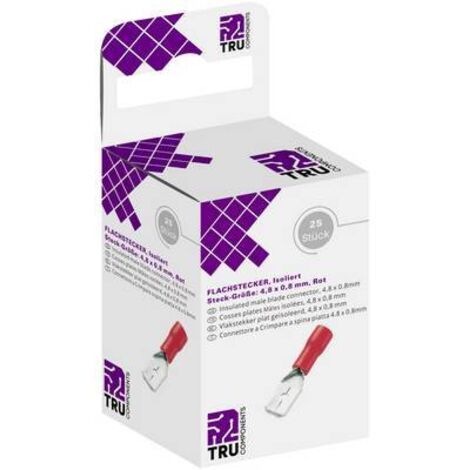 ASSORTIMENT DE COSSES À LANGUETTE MÂLES 4.80 X 0.80 MM TRU COMPONENTS T1904C109 8436792 180 ° PARTIELLEMENT ISOLÉ ROUGE 25 PC(S) (1/3)
