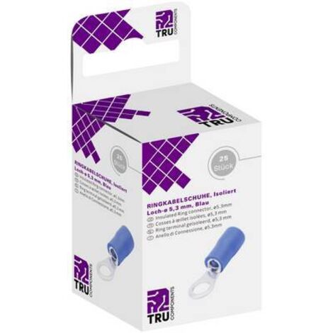 TRU COMPONENTS T1904C062 Cosse à oeillet Section max.=2.50 mm² Ø du trou=5.30 mm partiellement isolé bleu 25 pc(s) Q705762 (1/3)