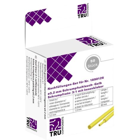 GAINE THERMORÉTRACTABLE AVEC COLLE TRU COMPONENTS T1807CA007C 8435048 JAUNE 3.20 MM TAUX DE RETREINT:2:1 50 PC(S) (1/3)