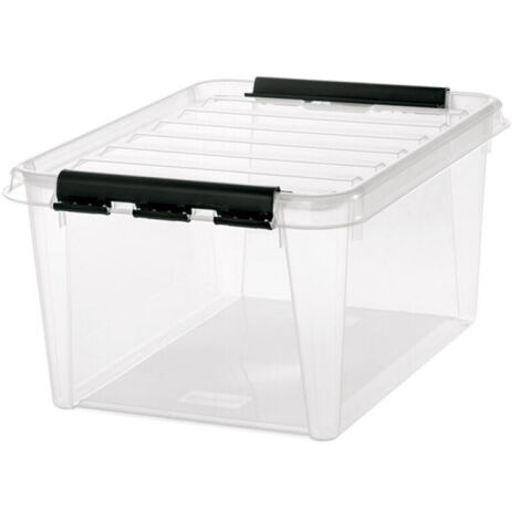 Boîte de rangement transparente 3510070 – 32L – Dimensions 50x39x26cm – Couvercle clipsable pour fermeture sécurisée – Hammarplast