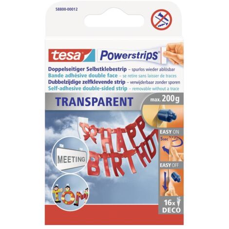 TESA 58800-12-00 LOT DE 16 DOUBLE-FACE ADHÉSIFS TRANSPARENTS POWERSTRIPS DECO 58800-00012-02 (1/4)