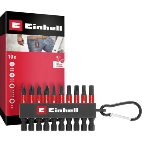 EINHELL KARABINER IMPACT BIT SET 10TLG 118633 JEU DEMBOUTS 1/4 (6.3 MM), PH, PZ, TORX, HEXAGONAL (1/2)