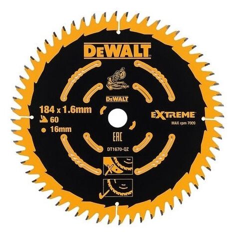 Dewalt – Lame de scie circulaire 184 mm – Alésage 16 mm – 60 dents pour coupe fine – Pour fibrociment, stratifié et bois dur