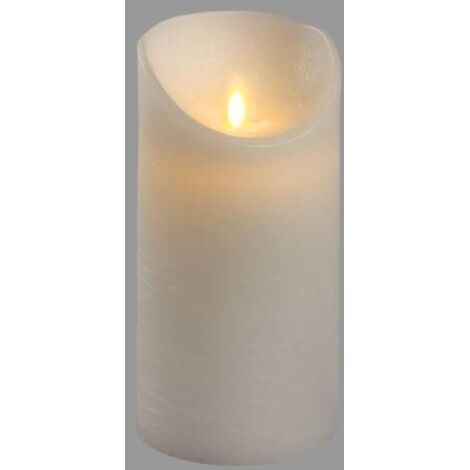 BOUGIE CYLINDRIQUE CIRE RUGUEUSE BLANCHE, Ø 7,5 CM, H 15 CM, LED BLANC CHAUD, FLAMME EN MOUVEMENT, MINUTERIE, TÉLÉCOMMANDE EN OP (1/5)