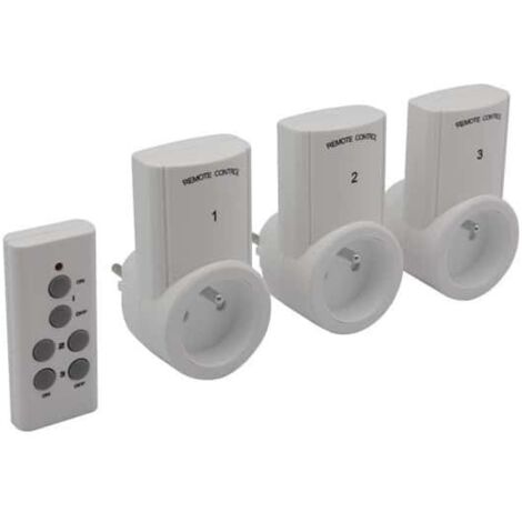 Perel Set de 3 prises, avec télécommande, sans fil, portée 25 m, 10 A, 2300 W, blanc