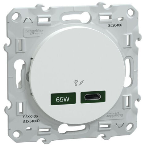 Schneider Electric – Chargeur USB C 65W – Forte puissance pour charge rapide – Protocole PD3.0 – Compatible type A QC3.0 – Blanc (1/3)