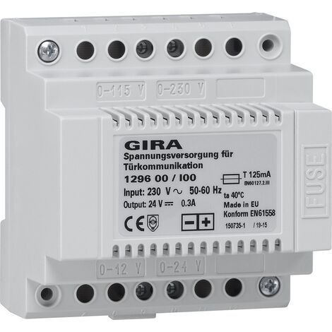 GIRA 129600 APPAREIL DE COMMANDE ALIMENTATION POUR COMMUNICATION DE PORTE 24 V DC 300 MA (1/3)