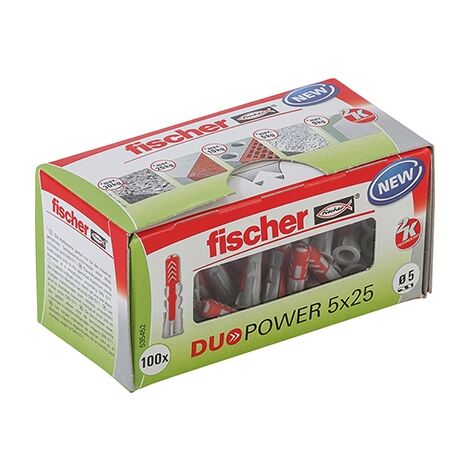 Fischer – Cheville DUOPOWER 5x25 LD – 2 éléments – Longueur 25 mm – Ø 5 mm – Lot de 100 pièces – Pour béton armé et maçonnerie