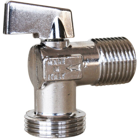 Sferaco – Vanne à sphère équerre laiton chromé M1/2' – Filetage d'entrée 15x21 – Sortie M3/4' 20x27 – Pression max 10 bars – Température 0 à 90°C