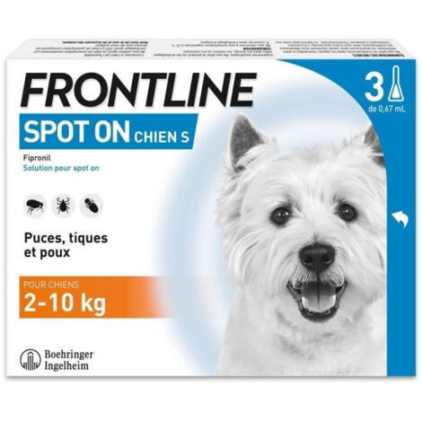 FRONTLINE 3 Pipettes antiparasitaires SPOT ON Chien - 2 a 10 kg - Puces, tiques, poux