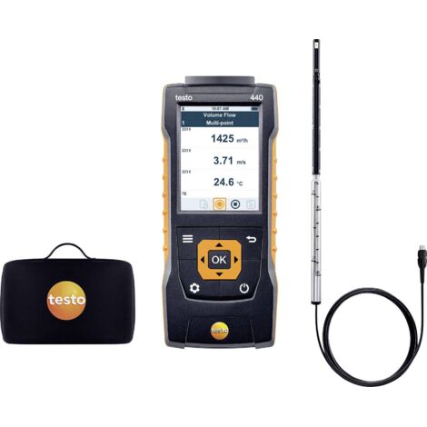 Anémomètre Testo 440 – Mesure vitesse d'air, volume et température – Sonde à fil chaud – Télescope extensible 0,85m (1/5)