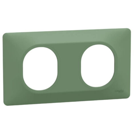 OVALIS PLAQUE DE FINITION 2 POSTES HORIZONTAL ENTRAXE 71MM VERT FORÊT SCHNEIDER S320704B (1/4)