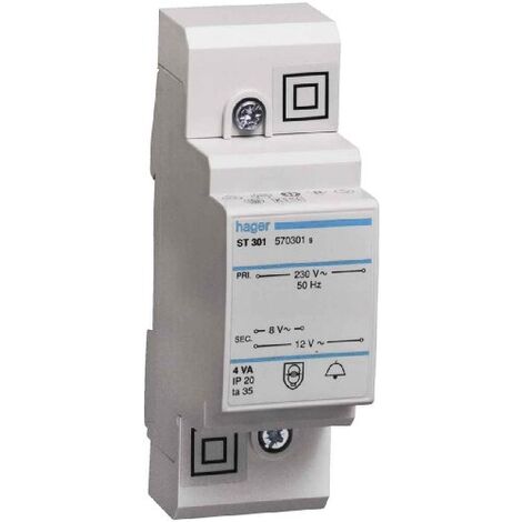 Transformateur de sonnerie 4VA 230V-8 à 12V HAGER ST301 (1/5)