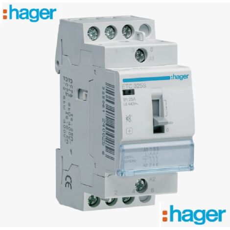 Hager – Contacteur jour-nuit triphasé 3F 25A 230V – Pour chauffe-eau – Installation sur rail DIN – Endurance 1 000 000 manœuvres - Etc325
